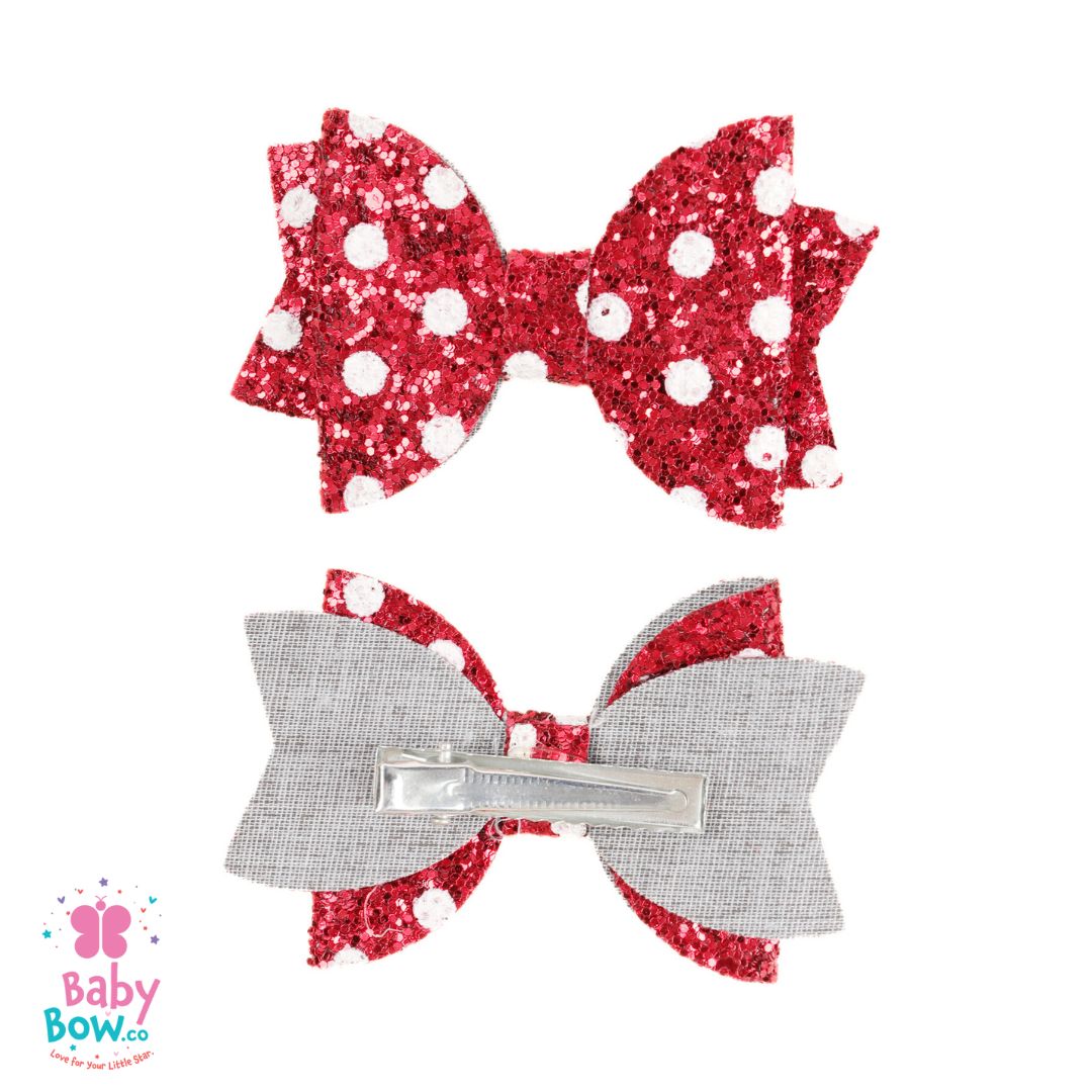 2 Pcs Polka Hair Pins - Red