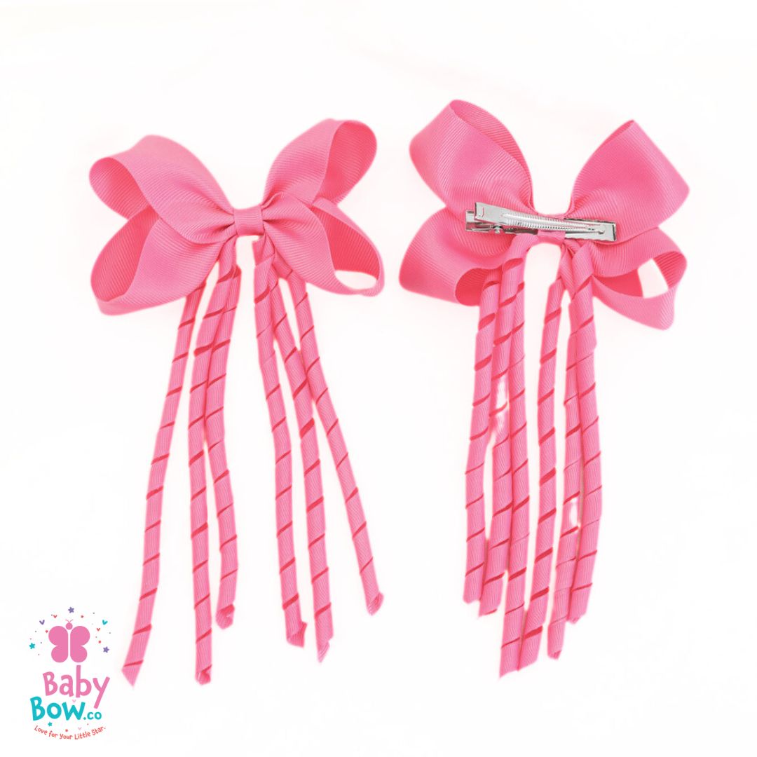 Pink long hair clip with bow