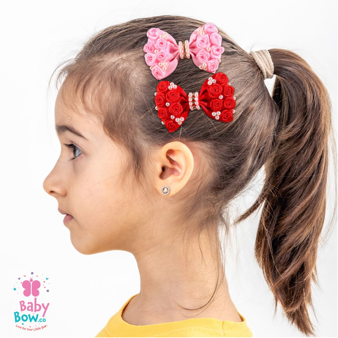 Rose Flower Pearl Hair Clip - Pink