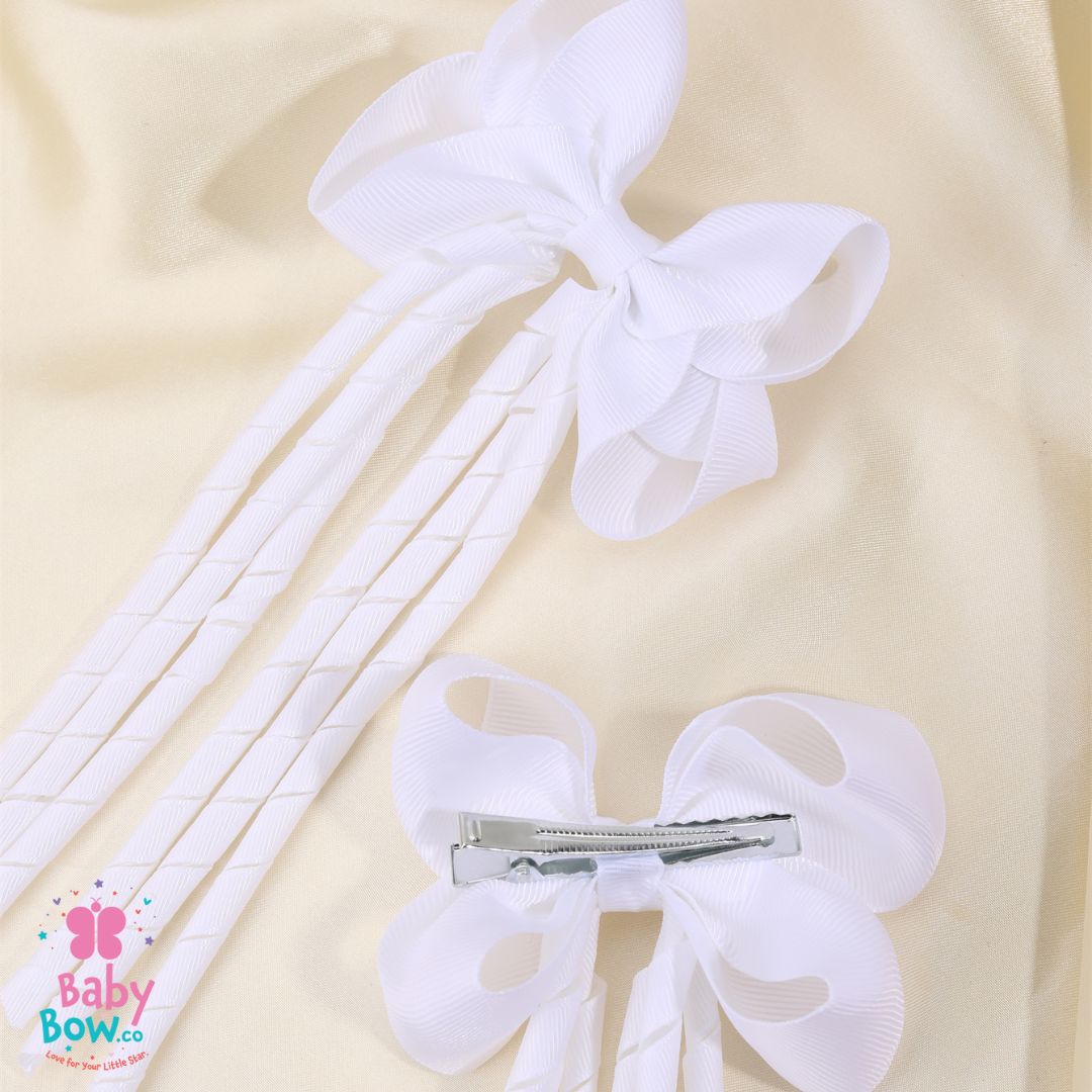 White Long Ribbon Hair Clip