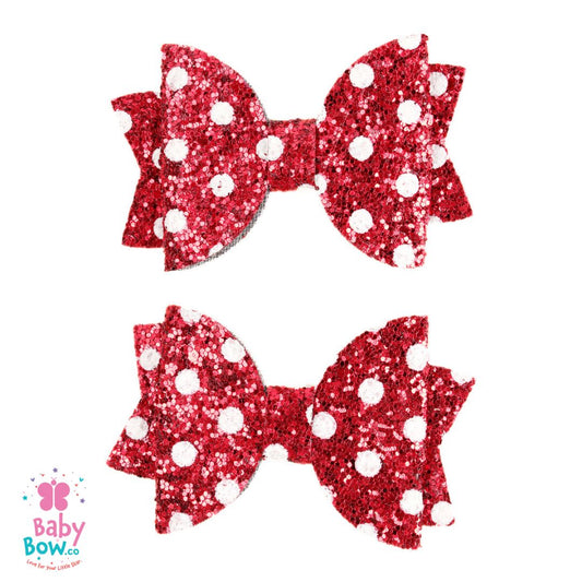 2 Pcs Polka Hair Pins - Red