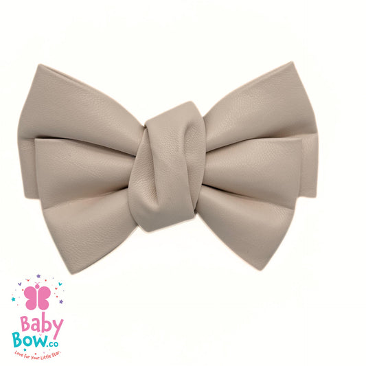 Leather Bow Hairpin - Beige