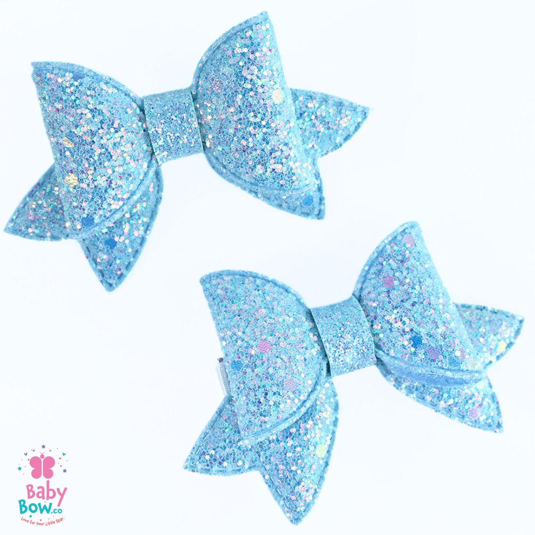 Soft Glitter Hair Clips - Light Blue