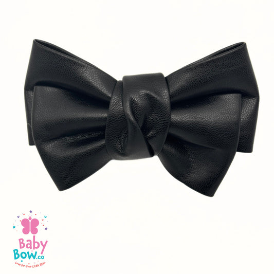 Leather Bow Hairpin - Black