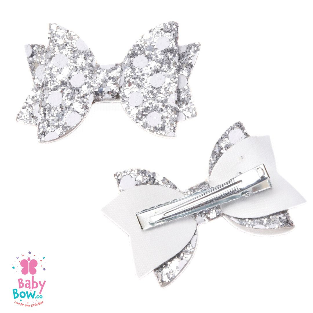 2 Pcs Polka Hair Pins - Silver