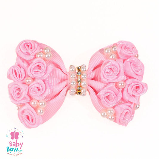 Rose Flower Pearl Hair Clip - Pink