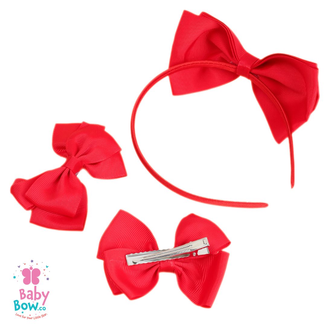 3 Pcs Back to School Ribbon Hair Bow Headband Set.