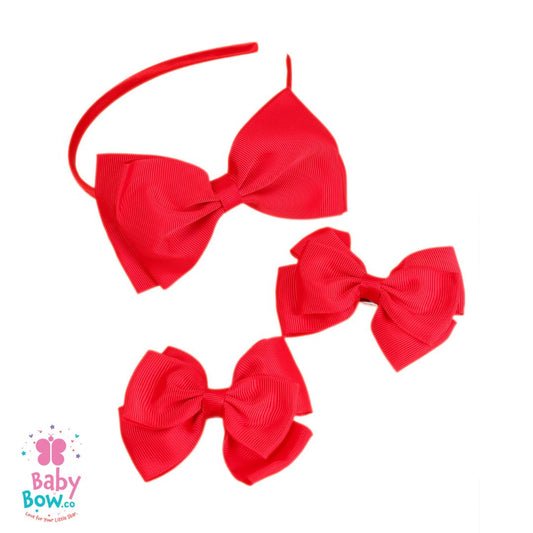 3 Pcs Back to School Ribbon Hair Bow Headband Set.