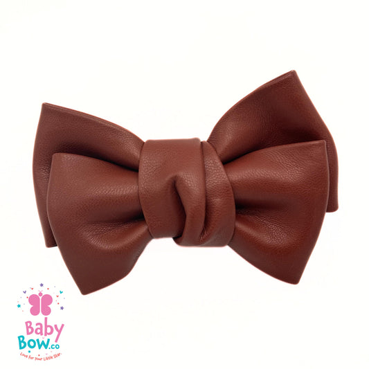 Leather Bow Hairpin - Coffee
