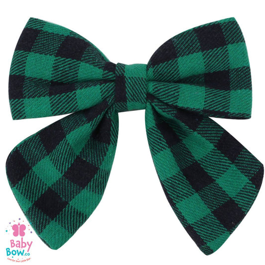 Grids Fabric Hair Clip - Green