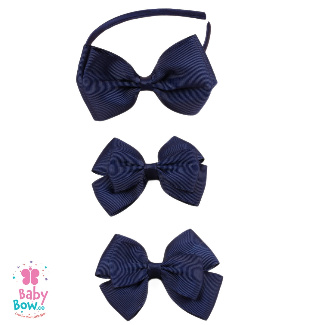 3 Pcs Back to School Ribbon Hair Bow Headband Set.