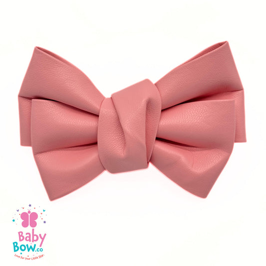 Leather Bow Hairpin - Pink