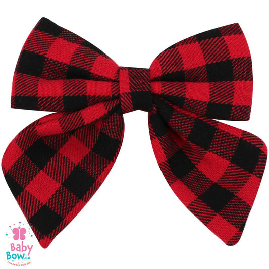 Grids Fabric Hair Clip - Red