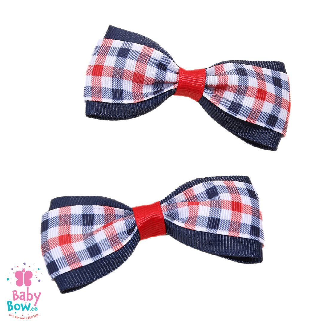 Striped Plaid Polka Dot Grosgrain Ribbon Hair Bow Set