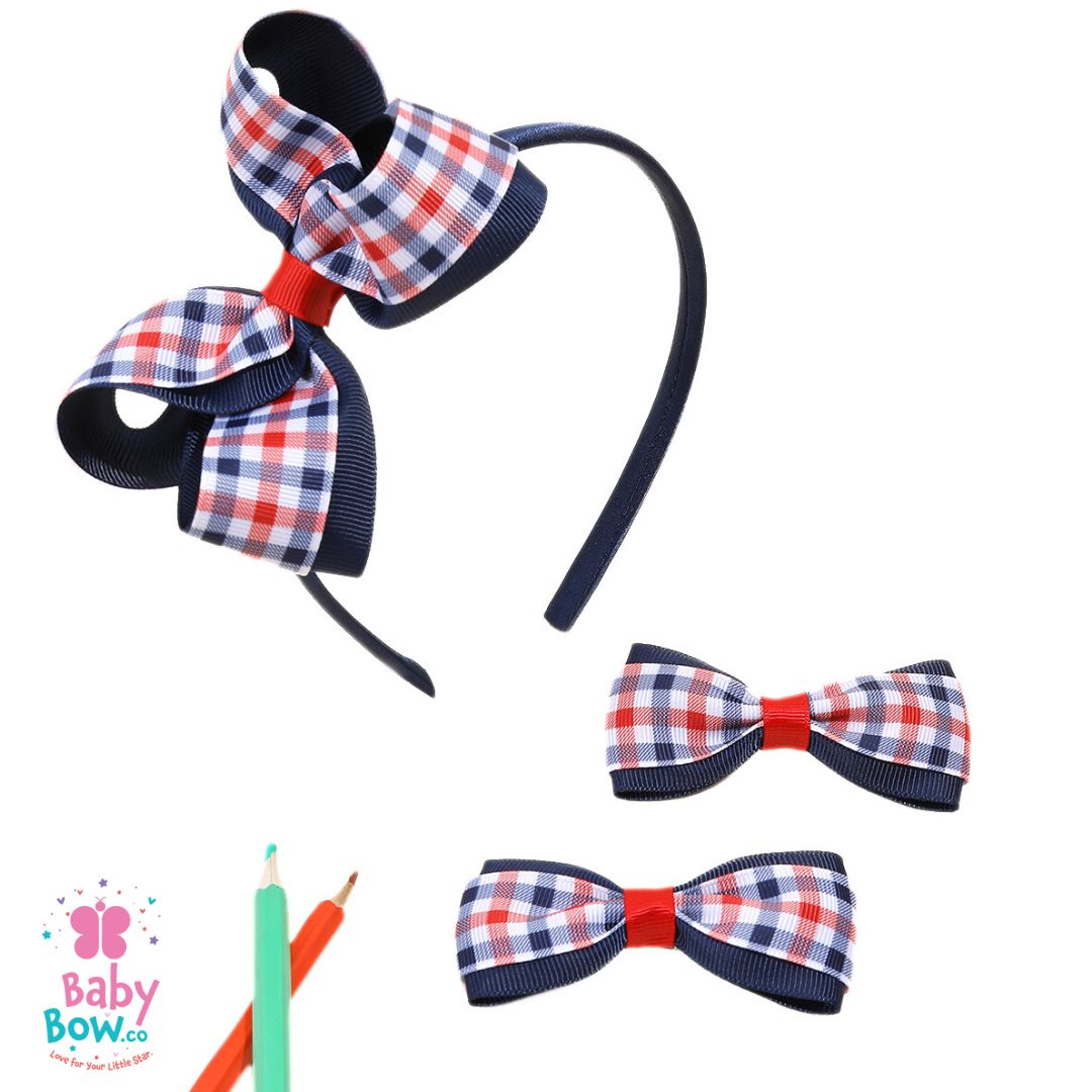 Striped Plaid Polka Dot Grosgrain Ribbon Hair Bow Set