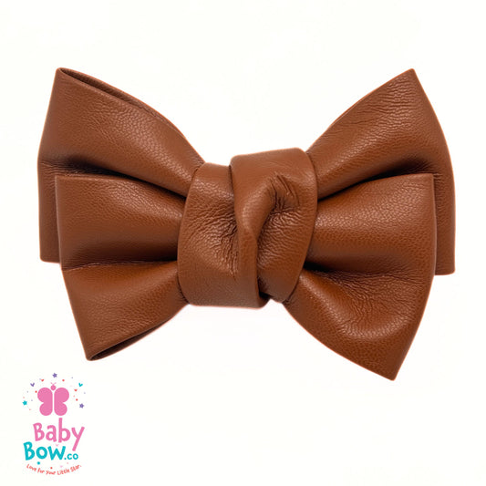 Leather Bow Hairpin - Brown