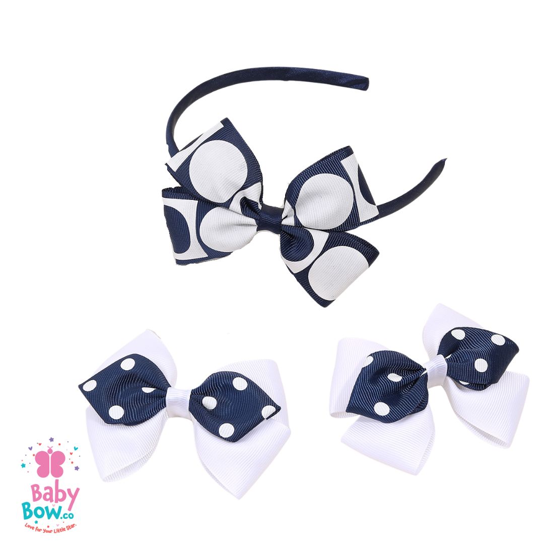 3 Pcs/set Blue White Bows Hairbands.