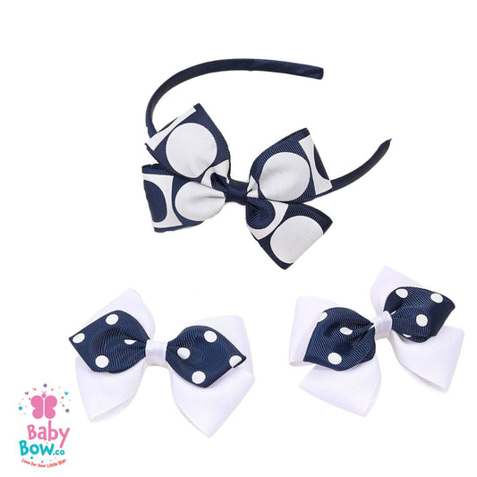 3 Pcs/set Blue White Bows Hairbands.