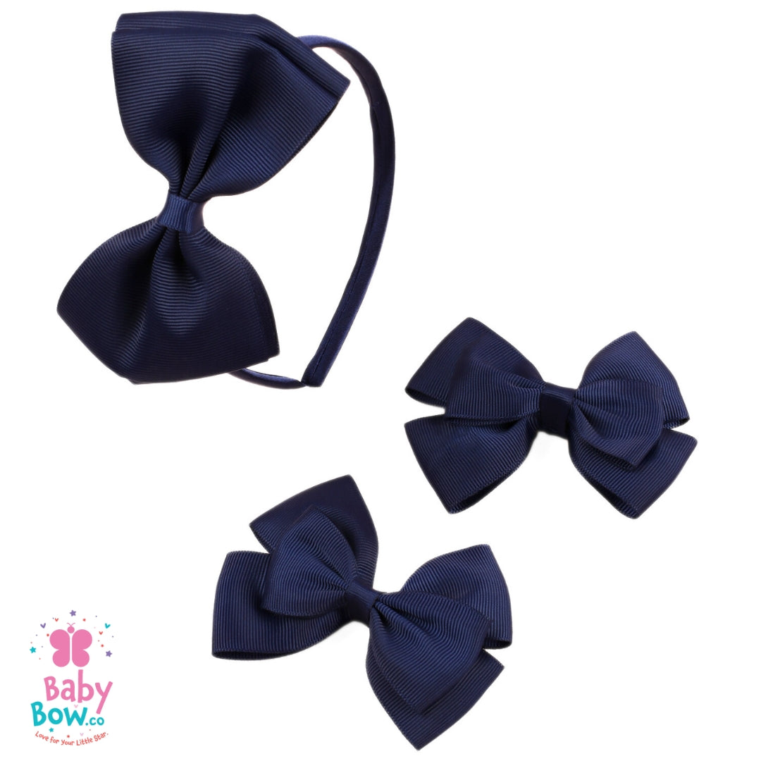 Back to School Ribbon Hair Bow Headband Set