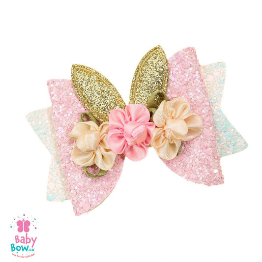 Little Girls Adorable Hair Clip - Pink with Gold.