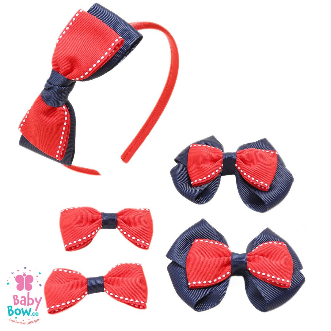 Back to School Ribbon Hair Bow Headband Set