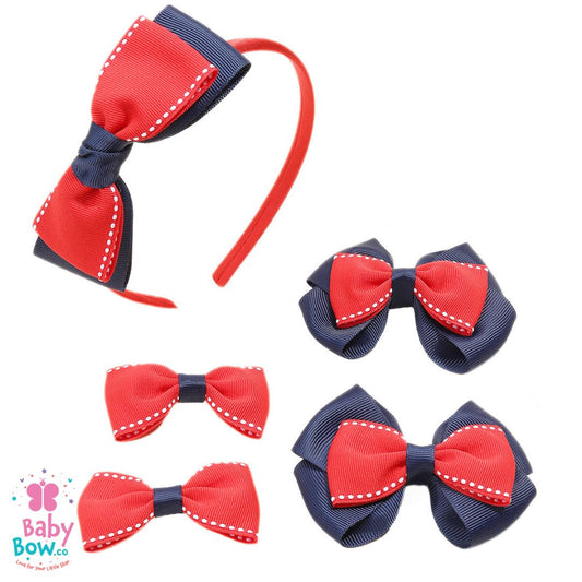 Back to School Ribbon Hair Bow Headband Set