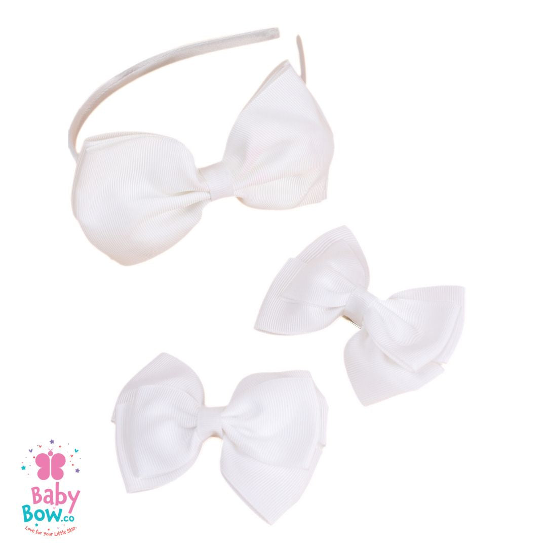Back to School Ribbon Hair Bow Headband Set