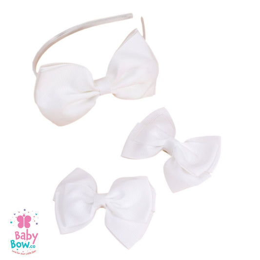 Back to School Ribbon Hair Bow Headband Set
